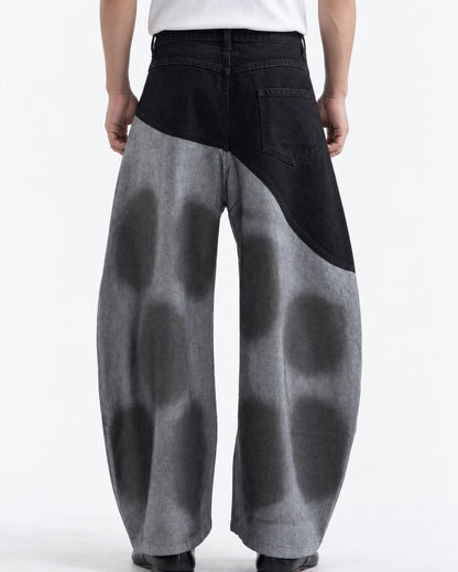 Curved Color-Block Wide-Leg Jeans