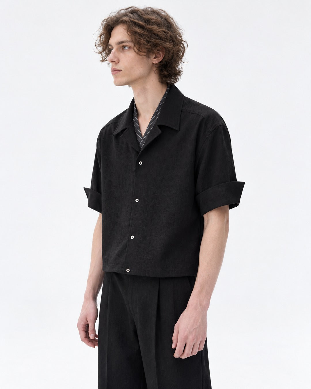 Layered-Collar Camp Shirt