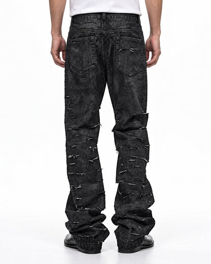 Ripped Patch Straight Jeans