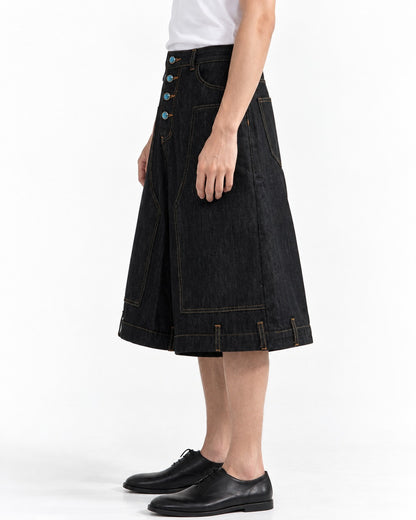 Contrast Stitch Button Fly Denim Shorts