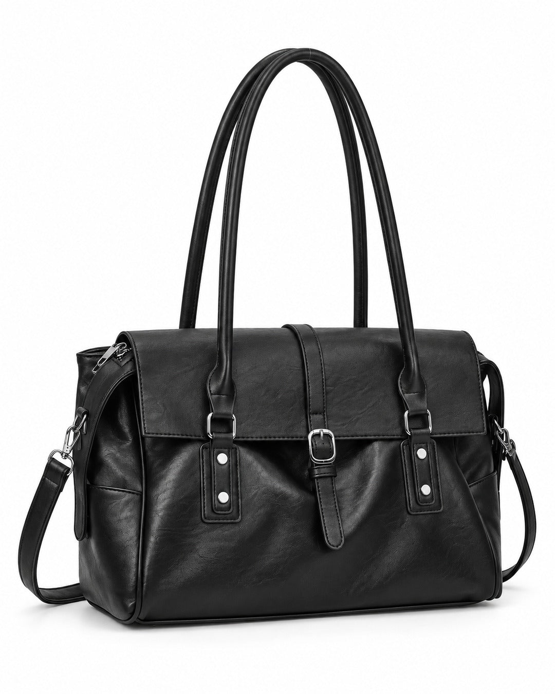 Black Double Buckle Flap Shoulder Bag