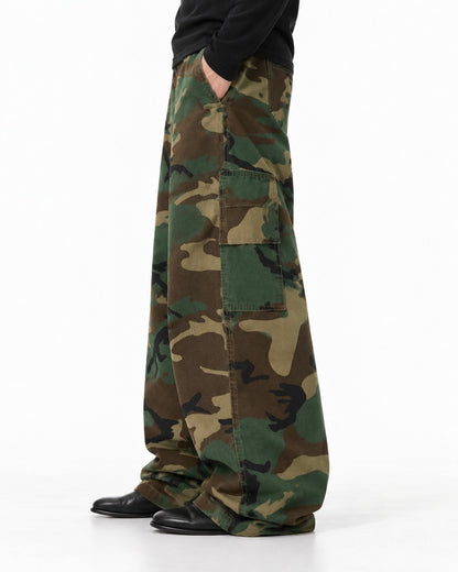 Woodland Camouflage Wide-Leg Cargo Pants