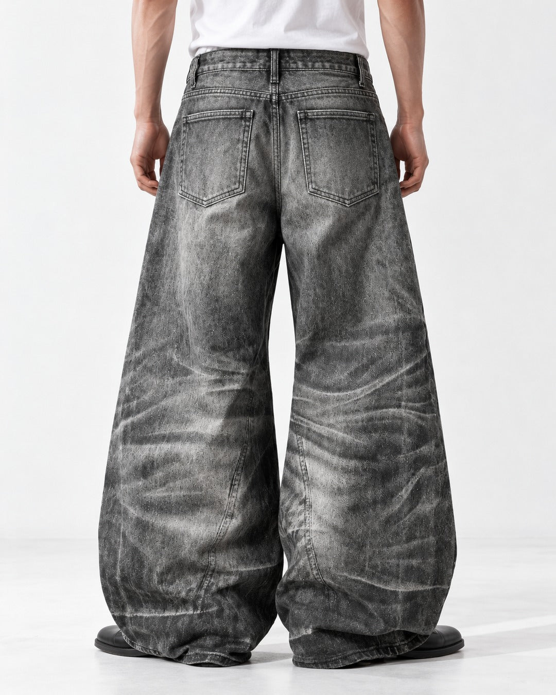 Whiskered Faded Wide-Leg Jeans