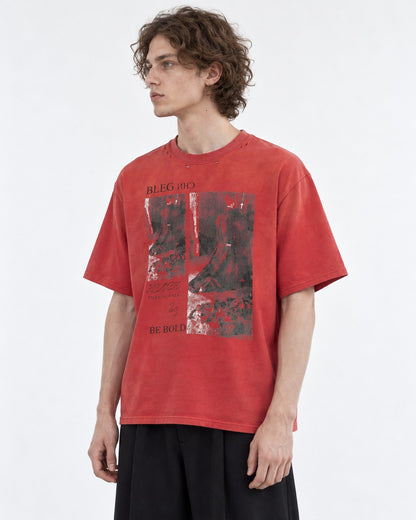 Collage Print Faded Red T-Shirt