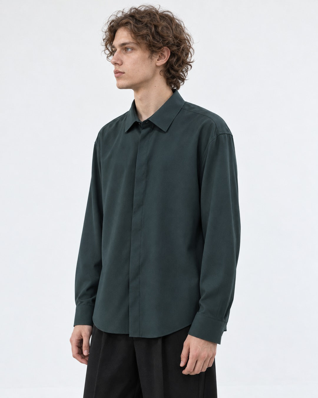 Hidden-Placket Relaxed Shirt
