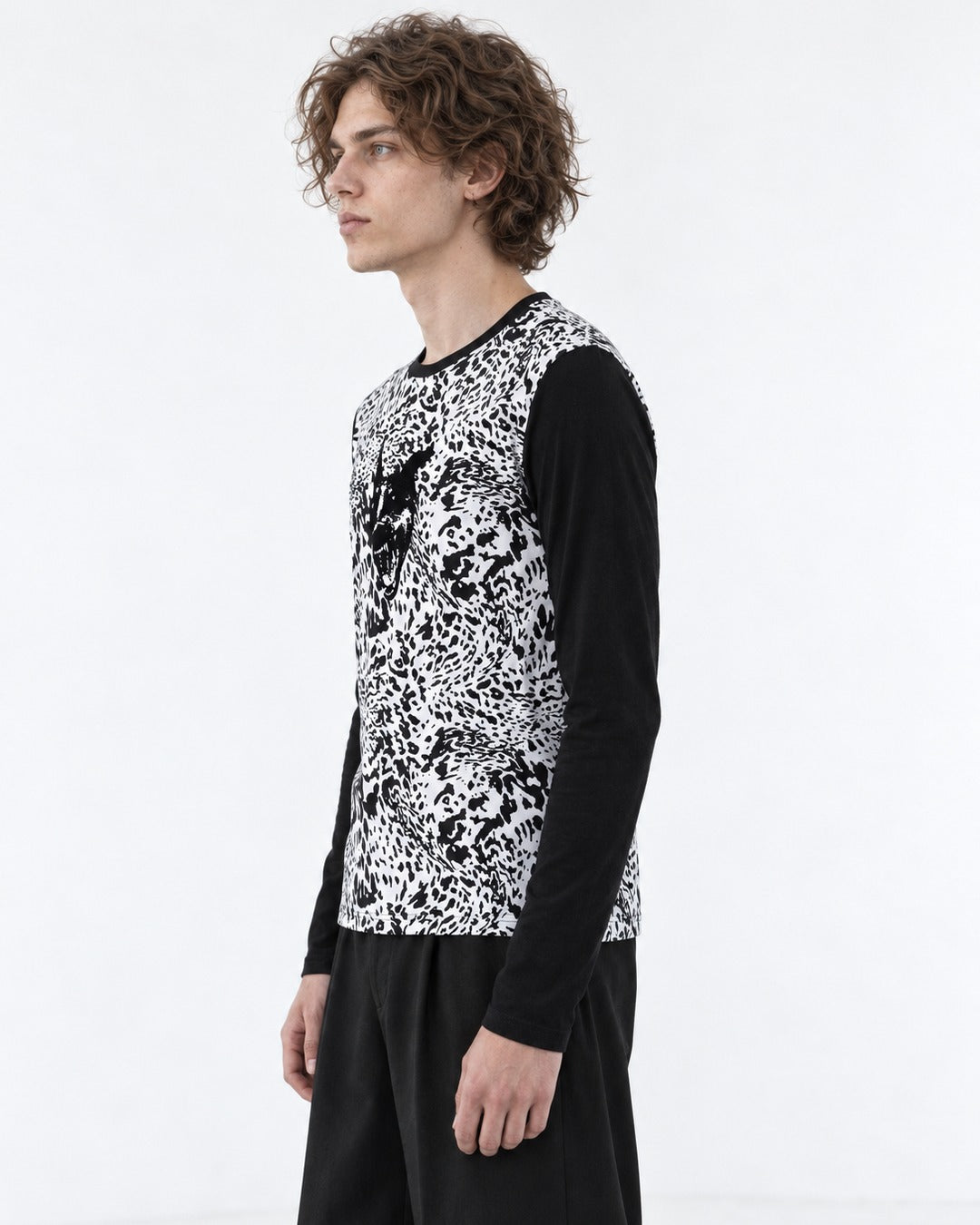 Wolf Head Leopard Color-Block Long-Sleeve T-Shirt