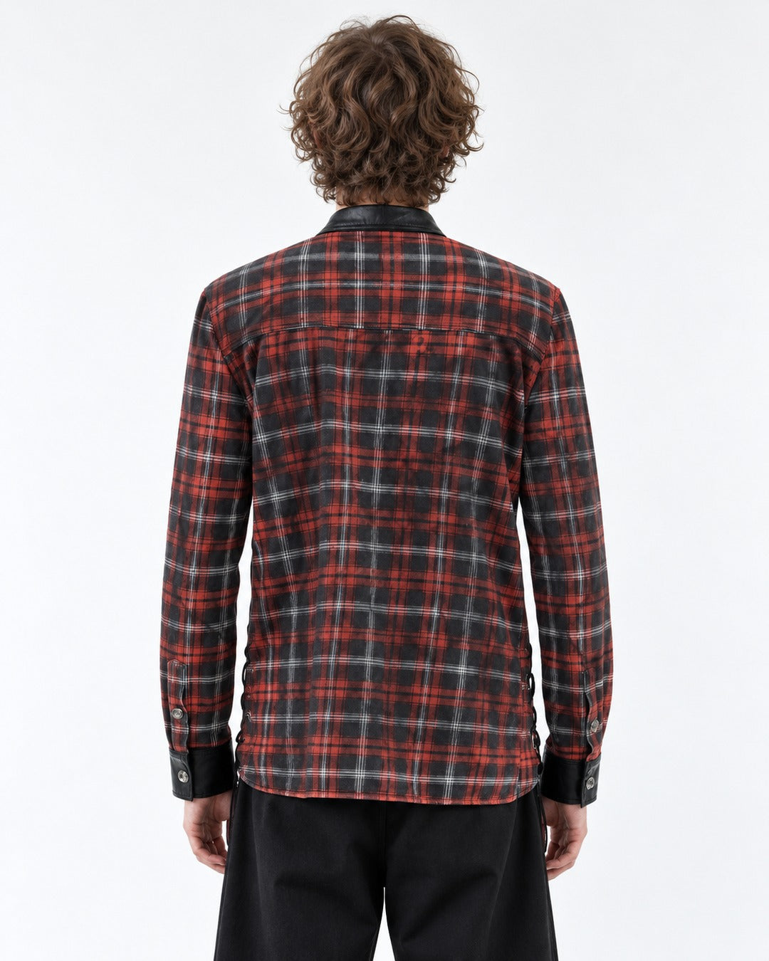 Red Plaid Shirt with Black Panels and Side Lacing