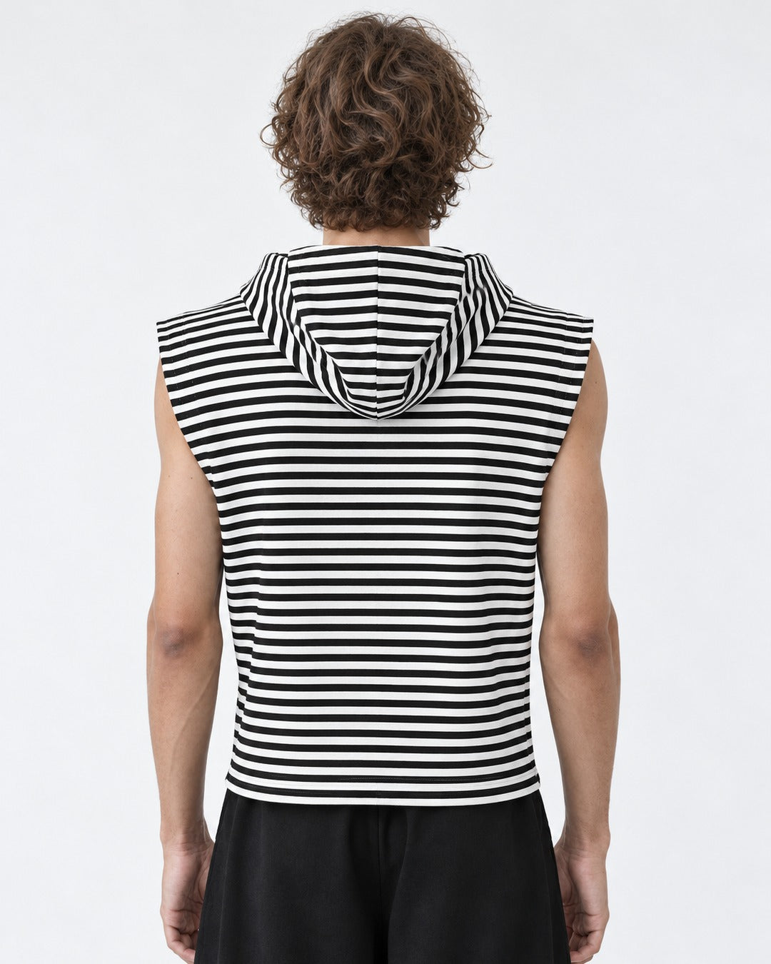 Striped Zip Hooded Vest with Spiked Chain Print