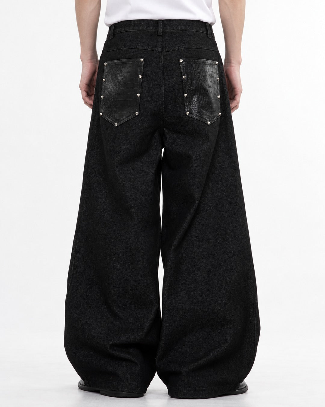 Snake Texture Panel Studded Jeans