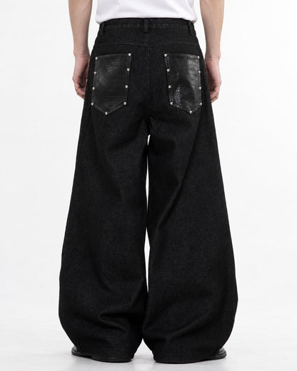 Snake Texture Panel Studded Jeans
