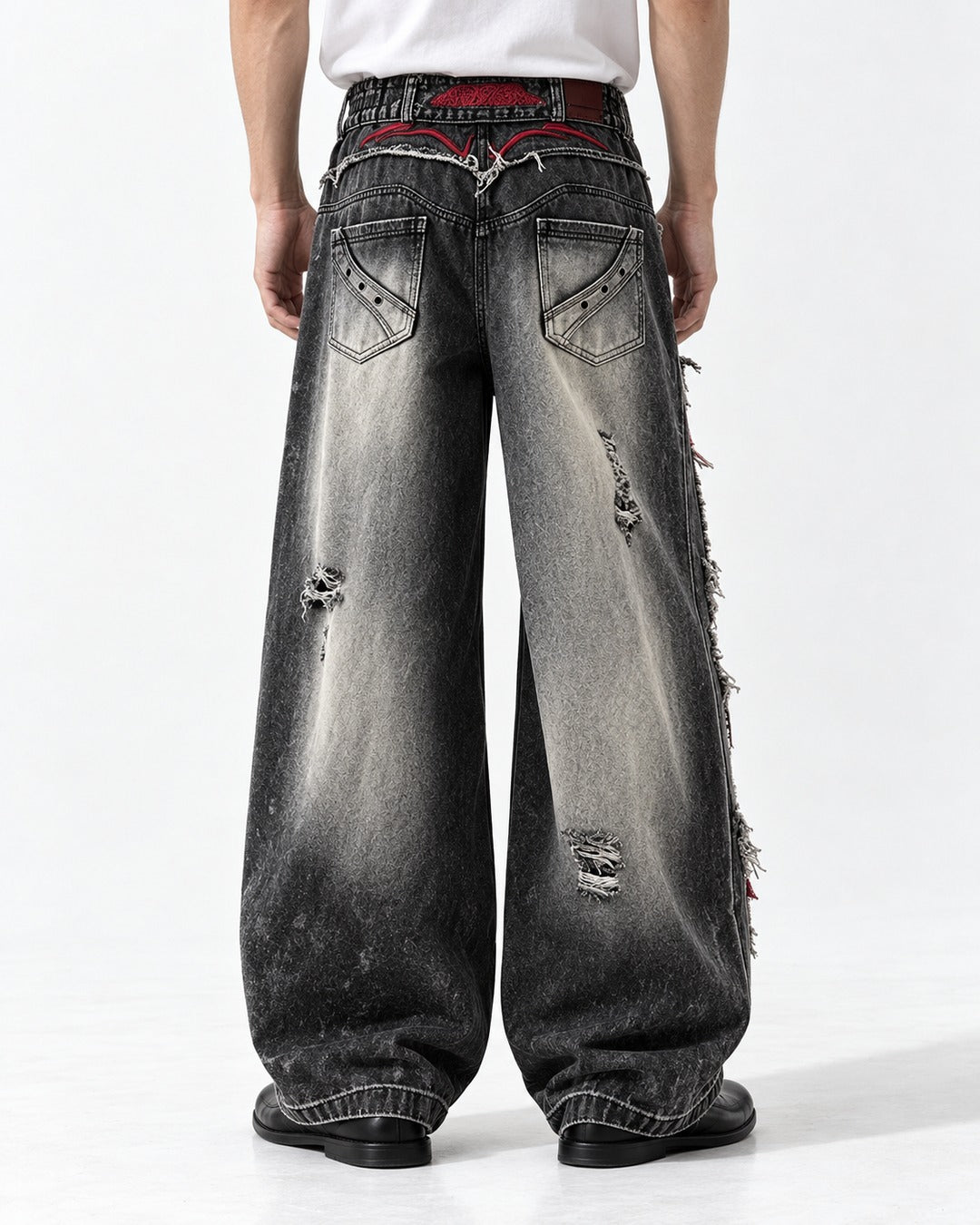Patchwork Frayed Flare Jeans