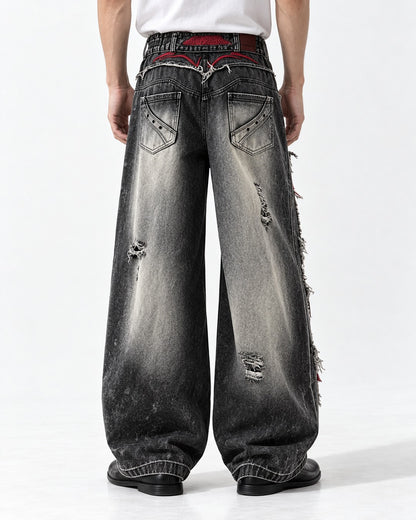 Patchwork Frayed Flare Jeans