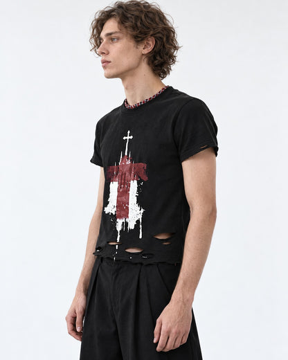 Distressed Cross Print T-Shirt