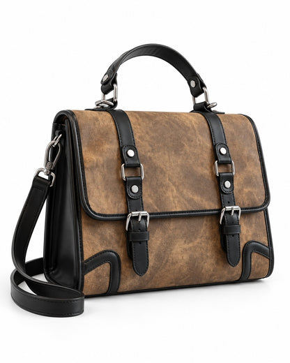 Distressed Buckle Satchel Bag