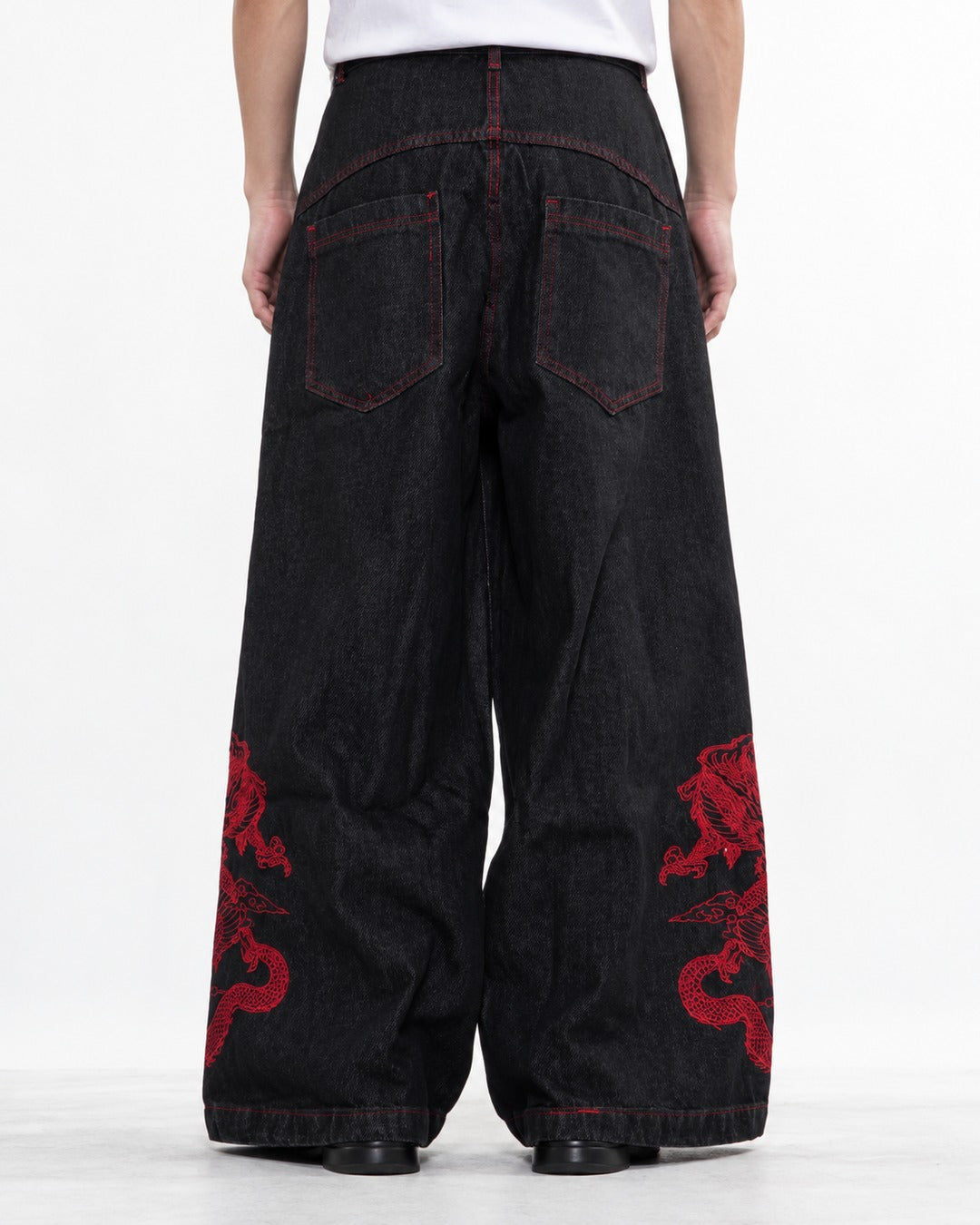 Red Dragon Embroidered Denim Pants