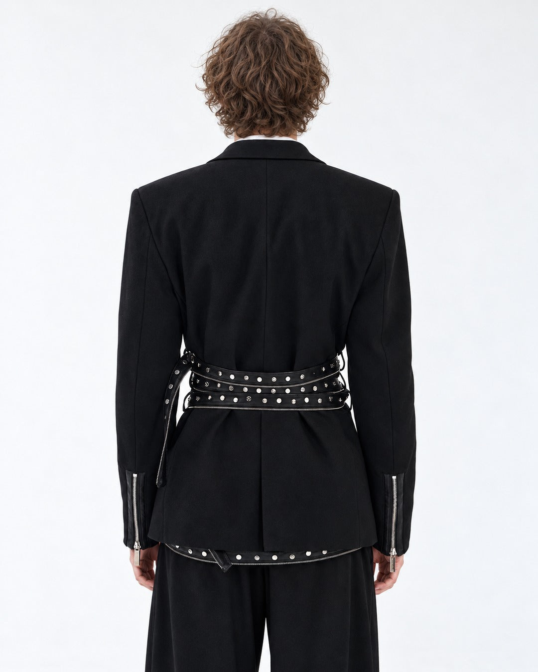 Black Rivet Strap Blazer Jacket and Pants Set-Up