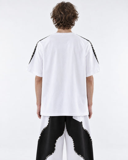 Beaded Shoulder Pad Wide Leg Pants Set-Up