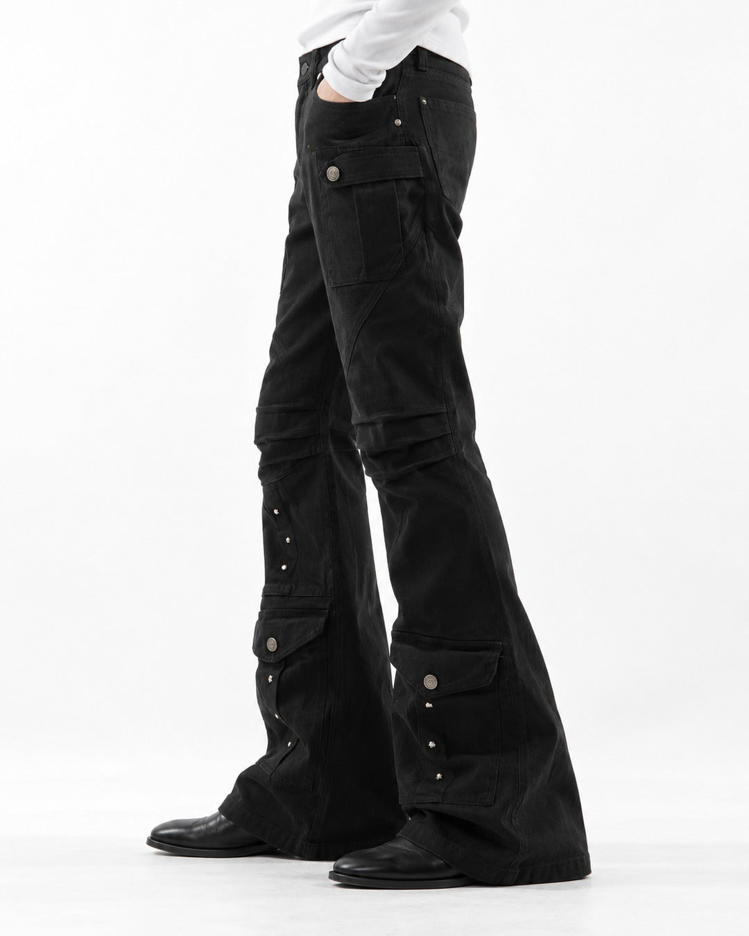 Studded Flap Pocket Flared Pants