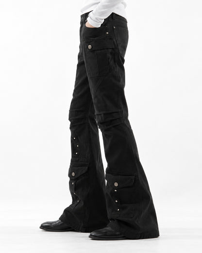 Studded Flap Pocket Flared Pants