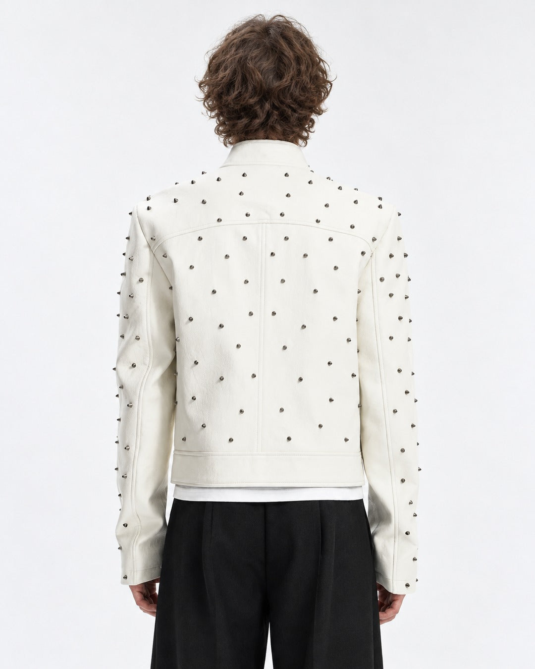 White Metal Rivet Biker Jacket