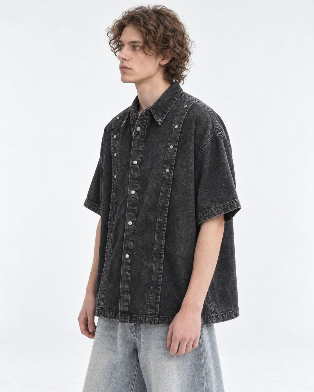 Studded-Collar Denim Shirt