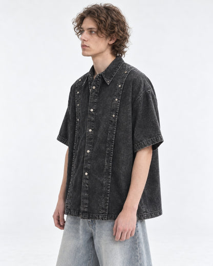 Studded-Collar Denim Shirt