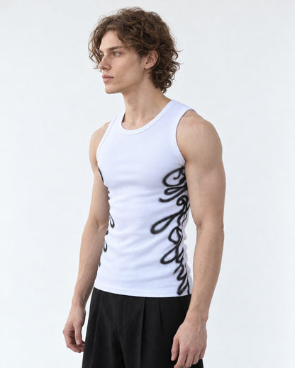 Ribbed Tank with Script Print