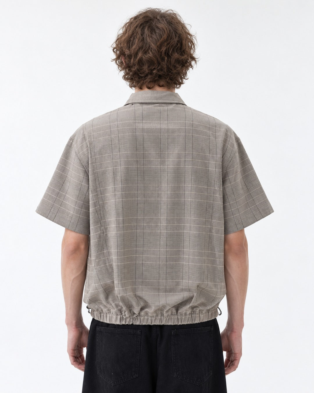 Plaid Zip Short-Sleeve Shirt Jacket