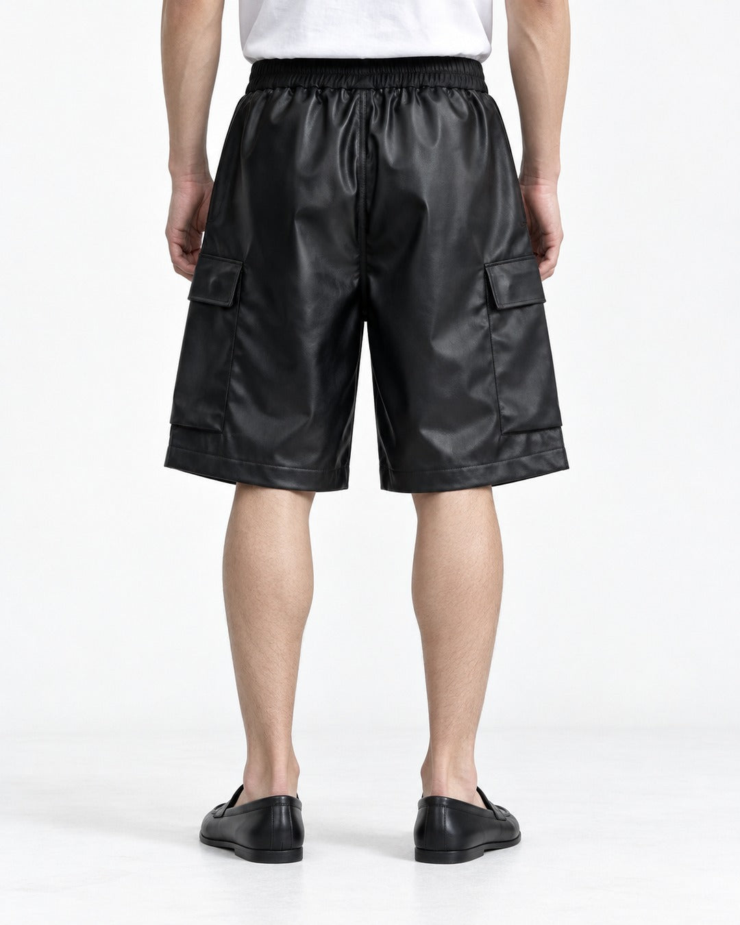 Coated Faux Leather Cargo Shorts