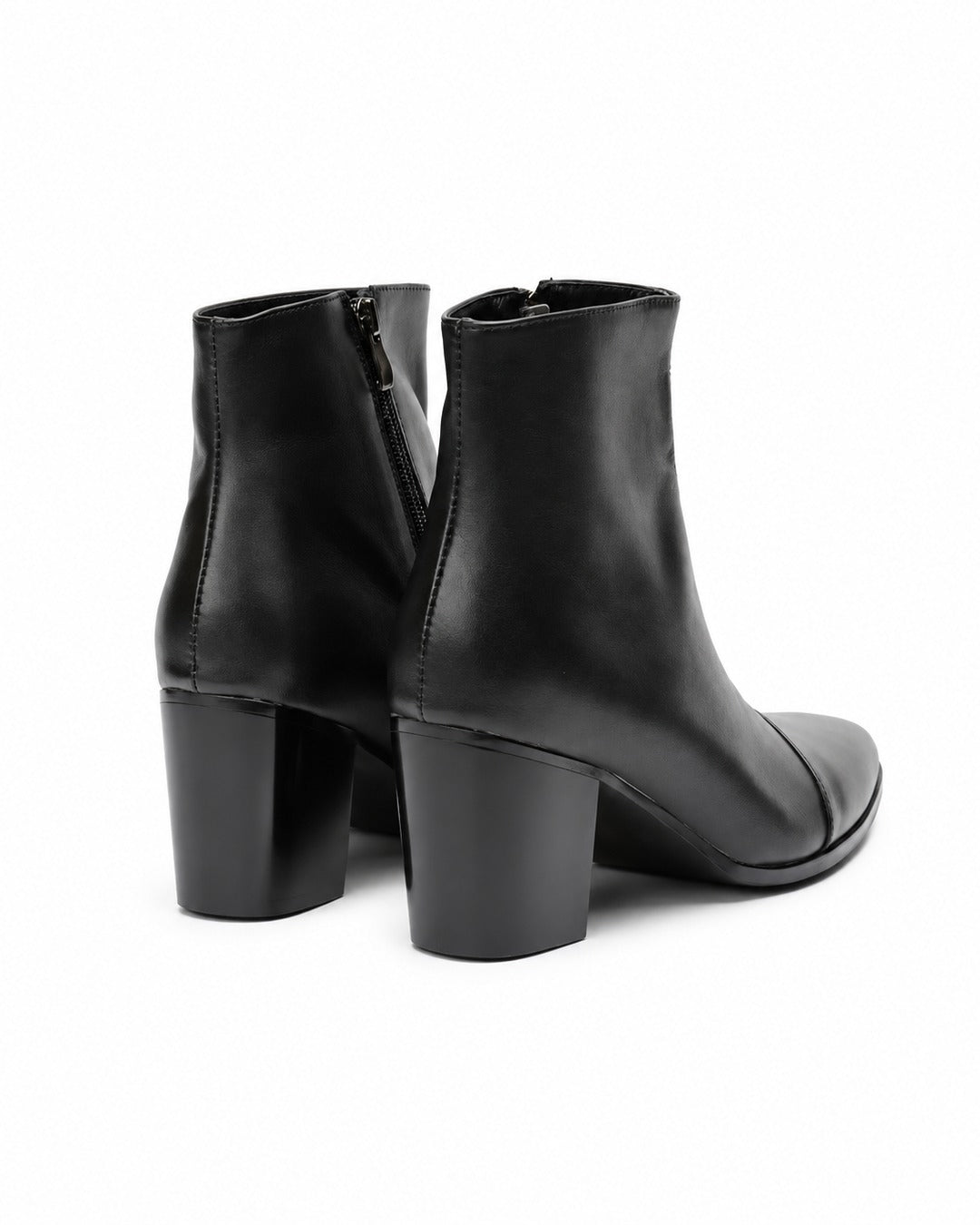 Pointed-Toe Block-Heel Zip Ankle Boots