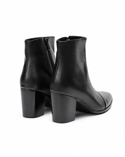 Pointed-Toe Block-Heel Zip Ankle Boots