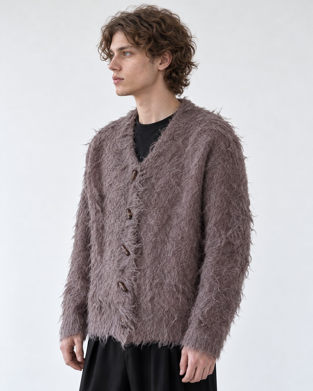Frayed Hem Shaggy V-Neck Cardigan