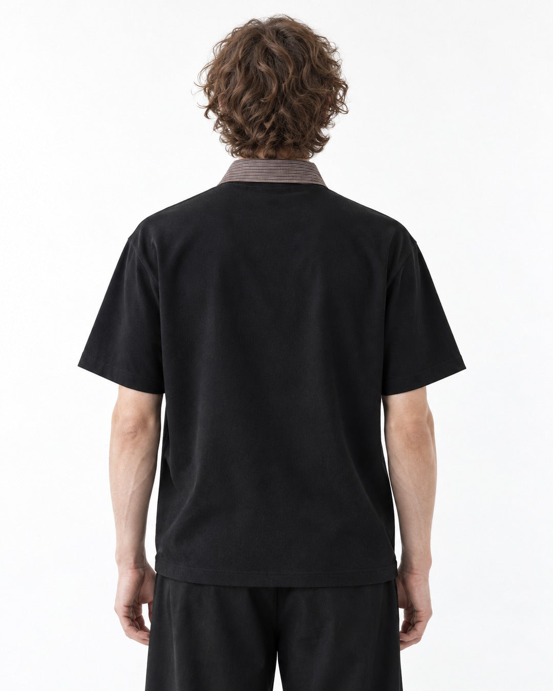 Woven Collar Patchwork Polo Shirt