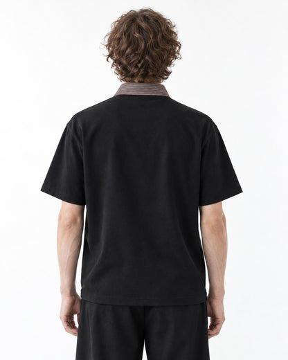 Woven Collar Patchwork Polo Shirt