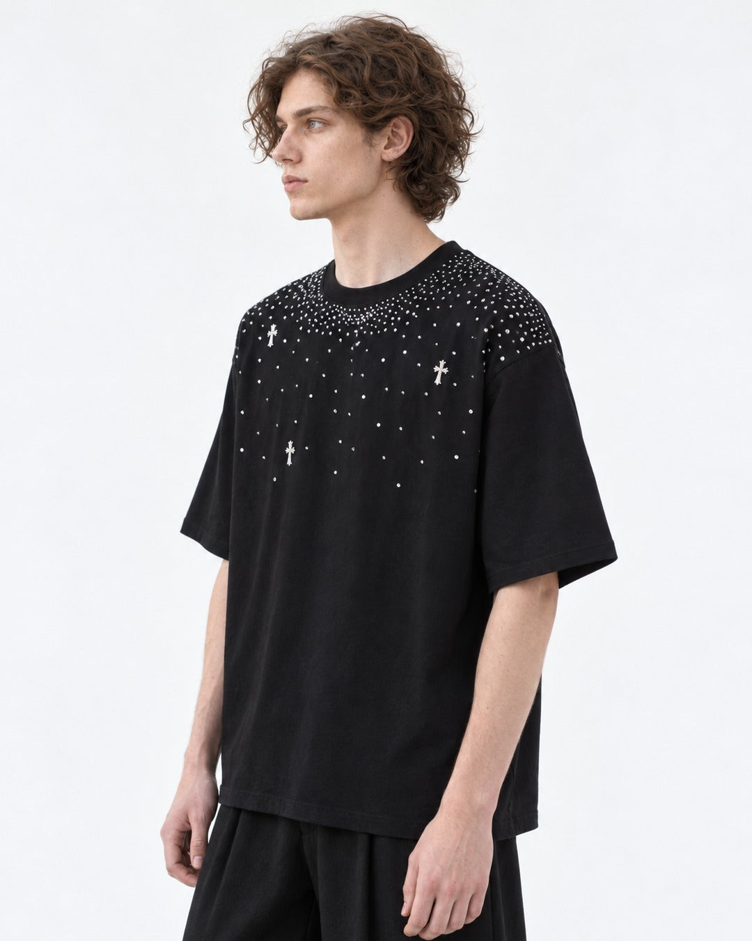 Scattered Rhinestone Cross T-Shirt