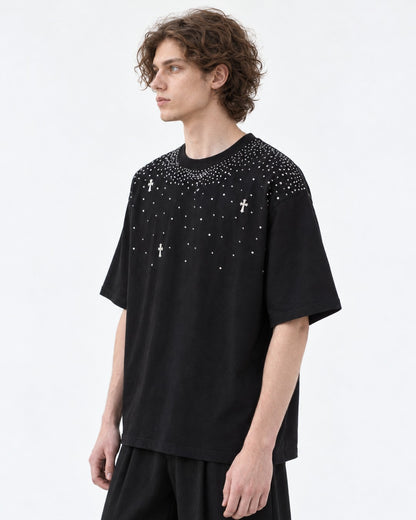 Scattered Rhinestone Cross T-Shirt