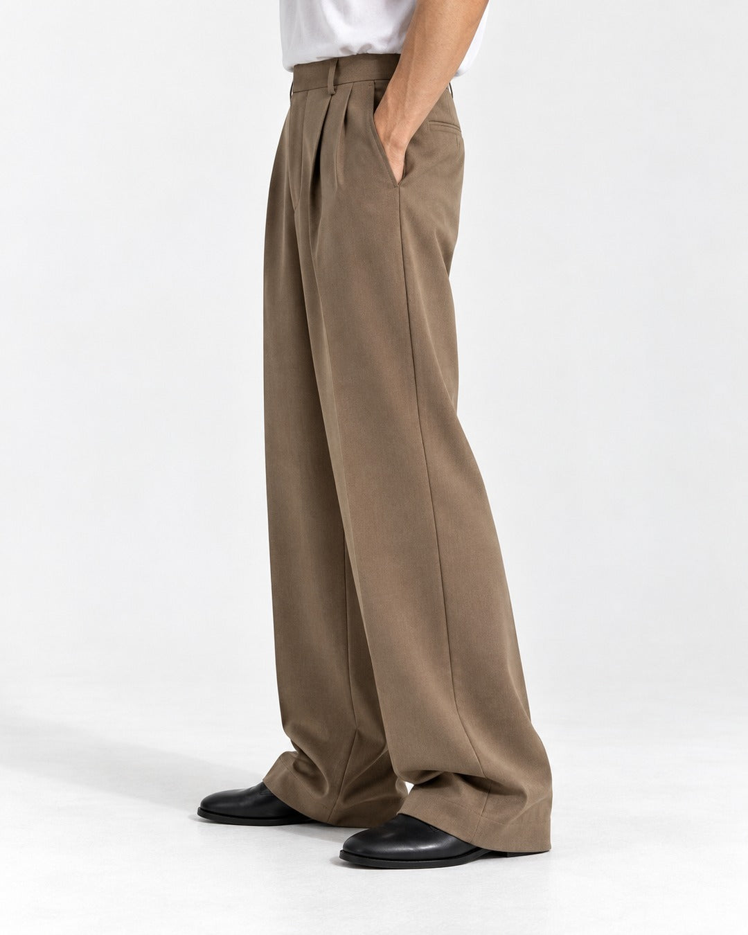 Pleated Front Wide Flare Trousers