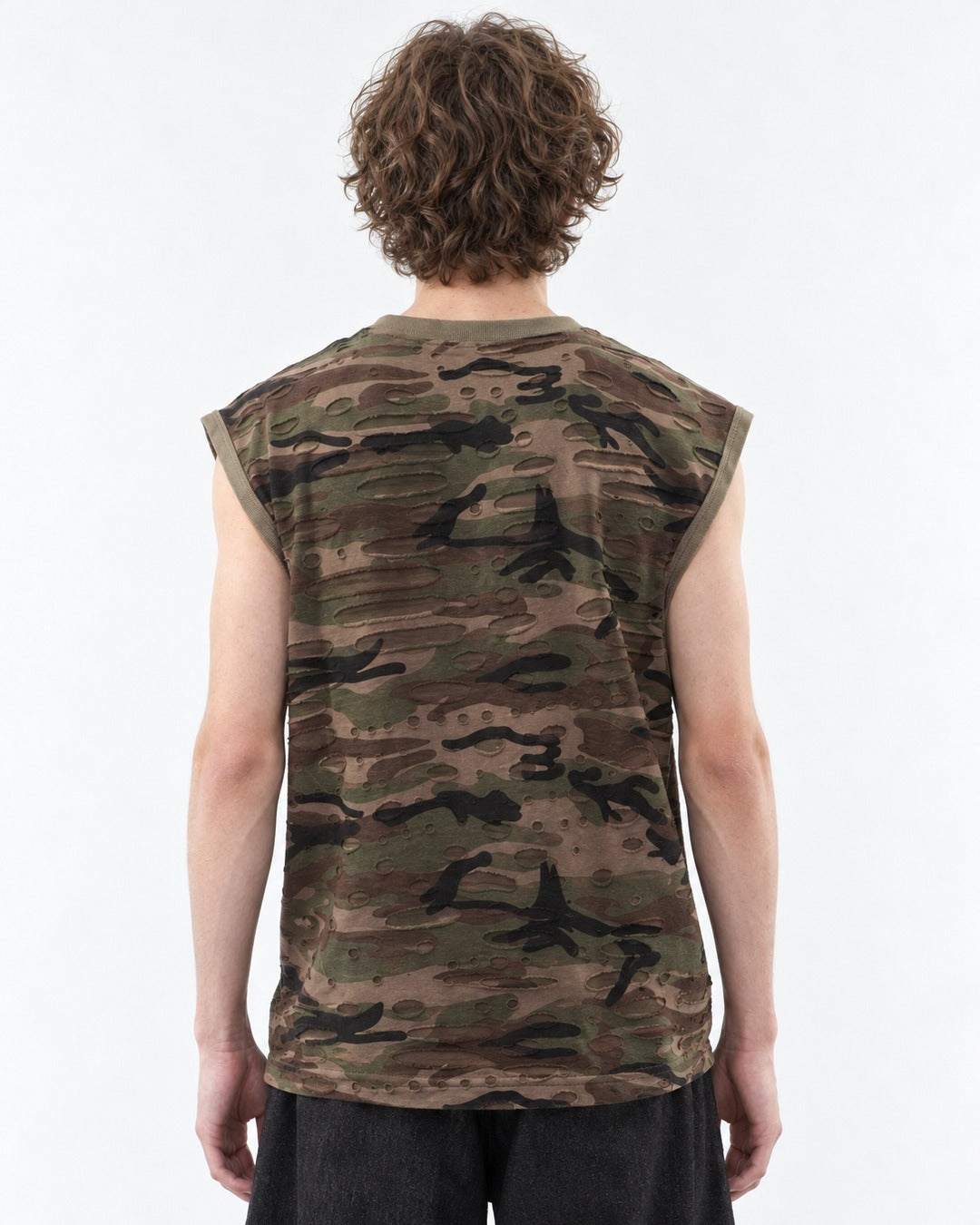 Distressed Camouflage Sleeveless Top