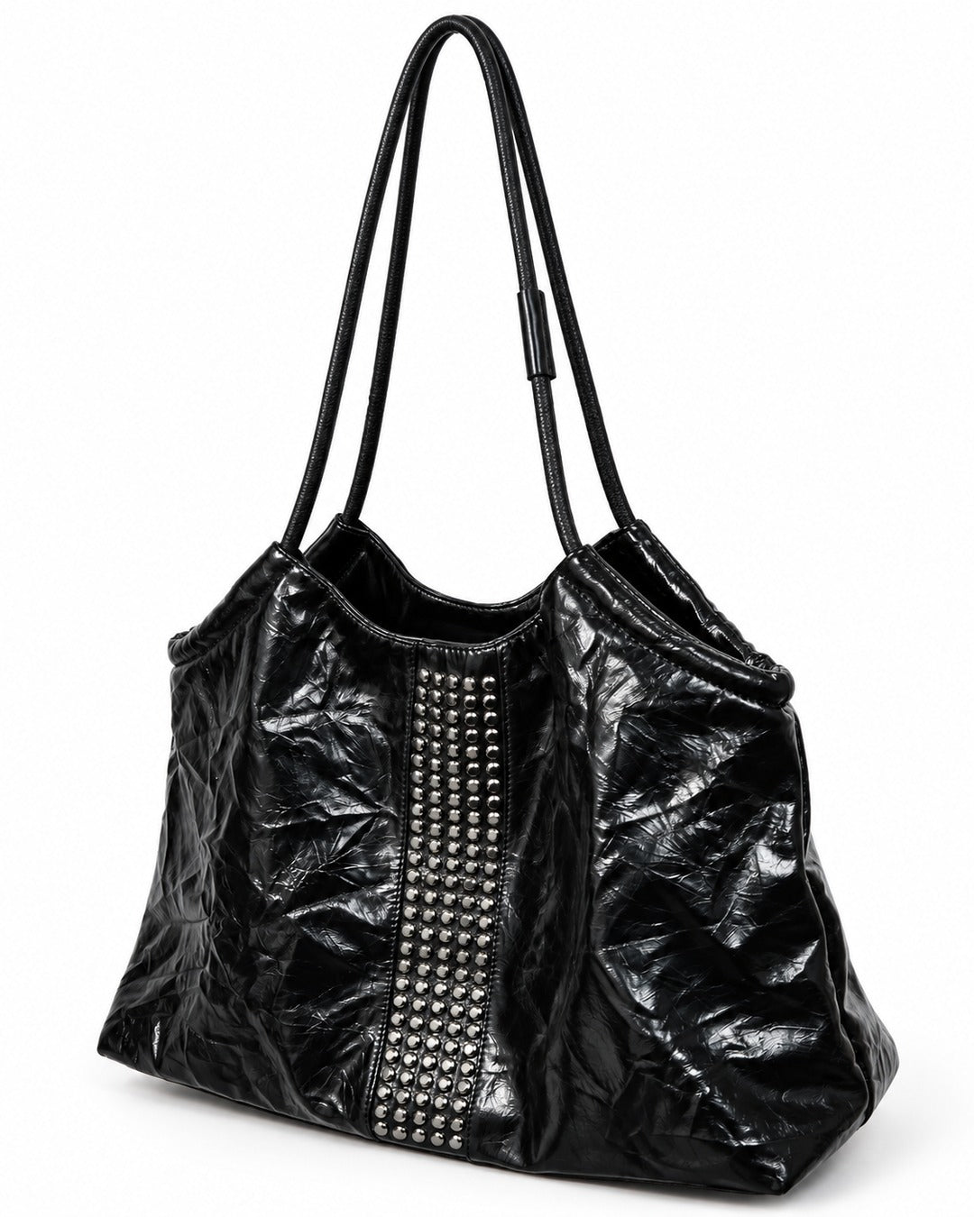 Studded Crinkle Leather Tote Bag