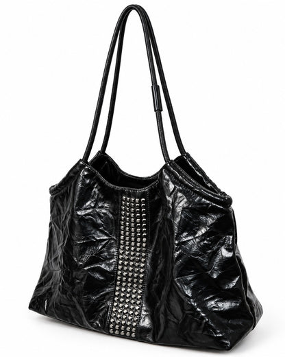 Studded Crinkle Leather Tote Bag
