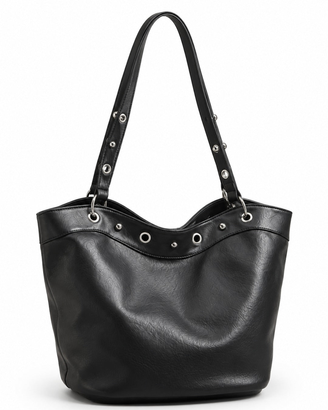 Eyelet Trim Black Bucket Tote Bag