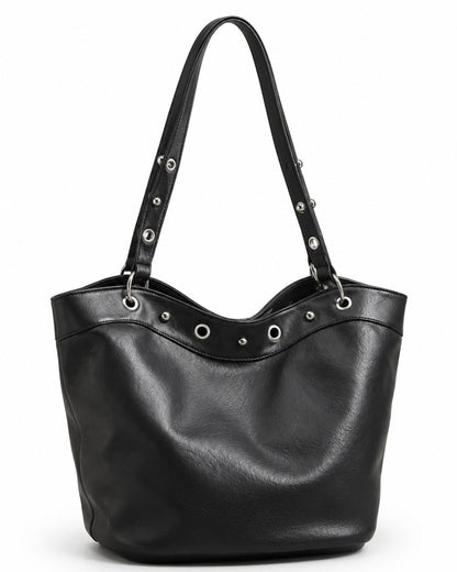 Eyelet Trim Black Bucket Tote Bag