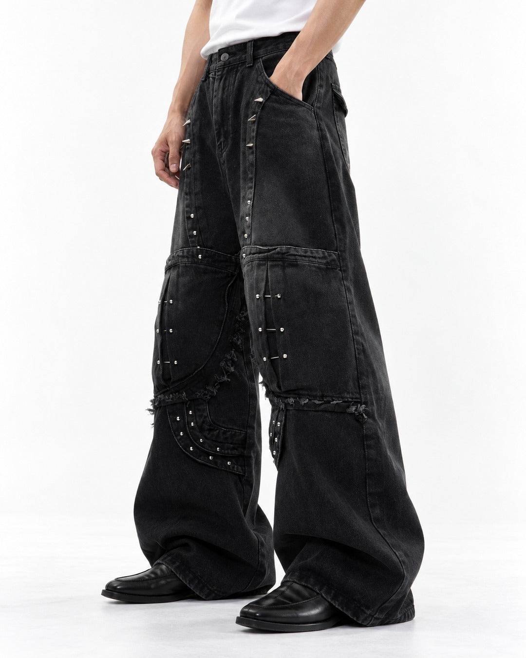 Deconstructed Rivet Denim Pants