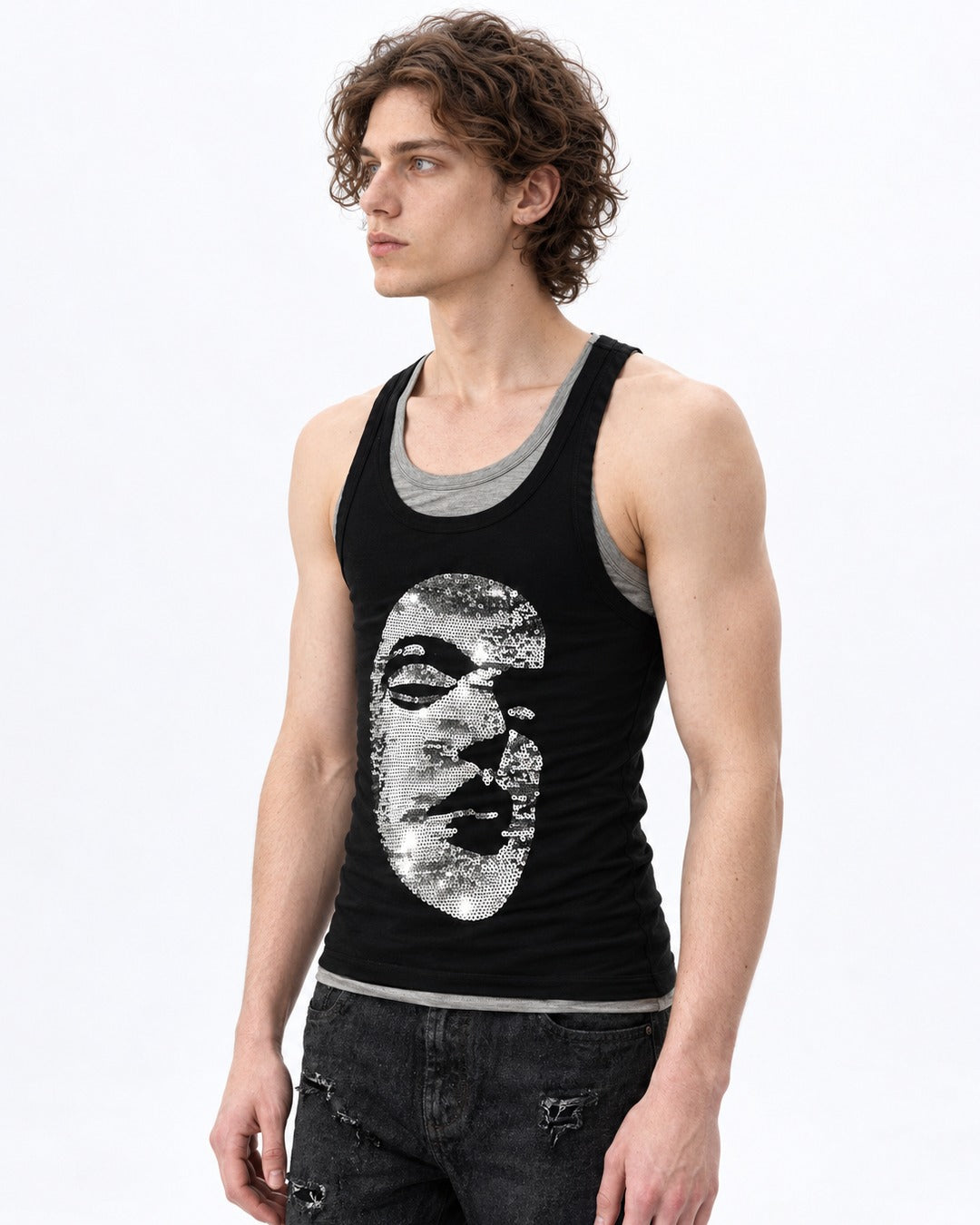 Sequin Face Graphic Layered Tank