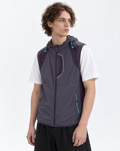 Teal Drawcord Colorblock Hooded Vest