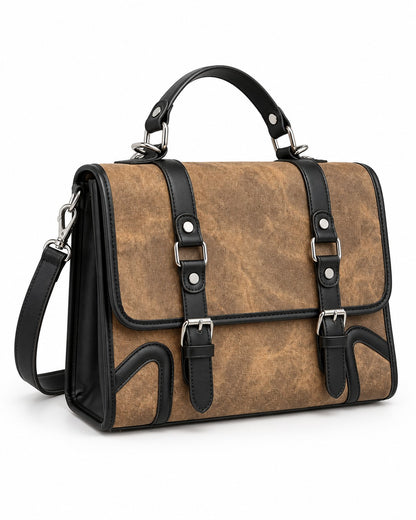 Distressed Buckle Satchel Bag