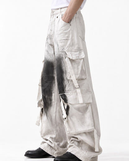 Ink-Splattered Wide-Leg Cargo Pants