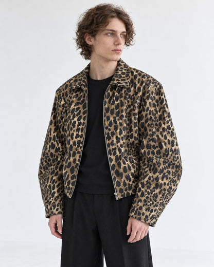 Leopard Print Shoulder-Pad Jacket