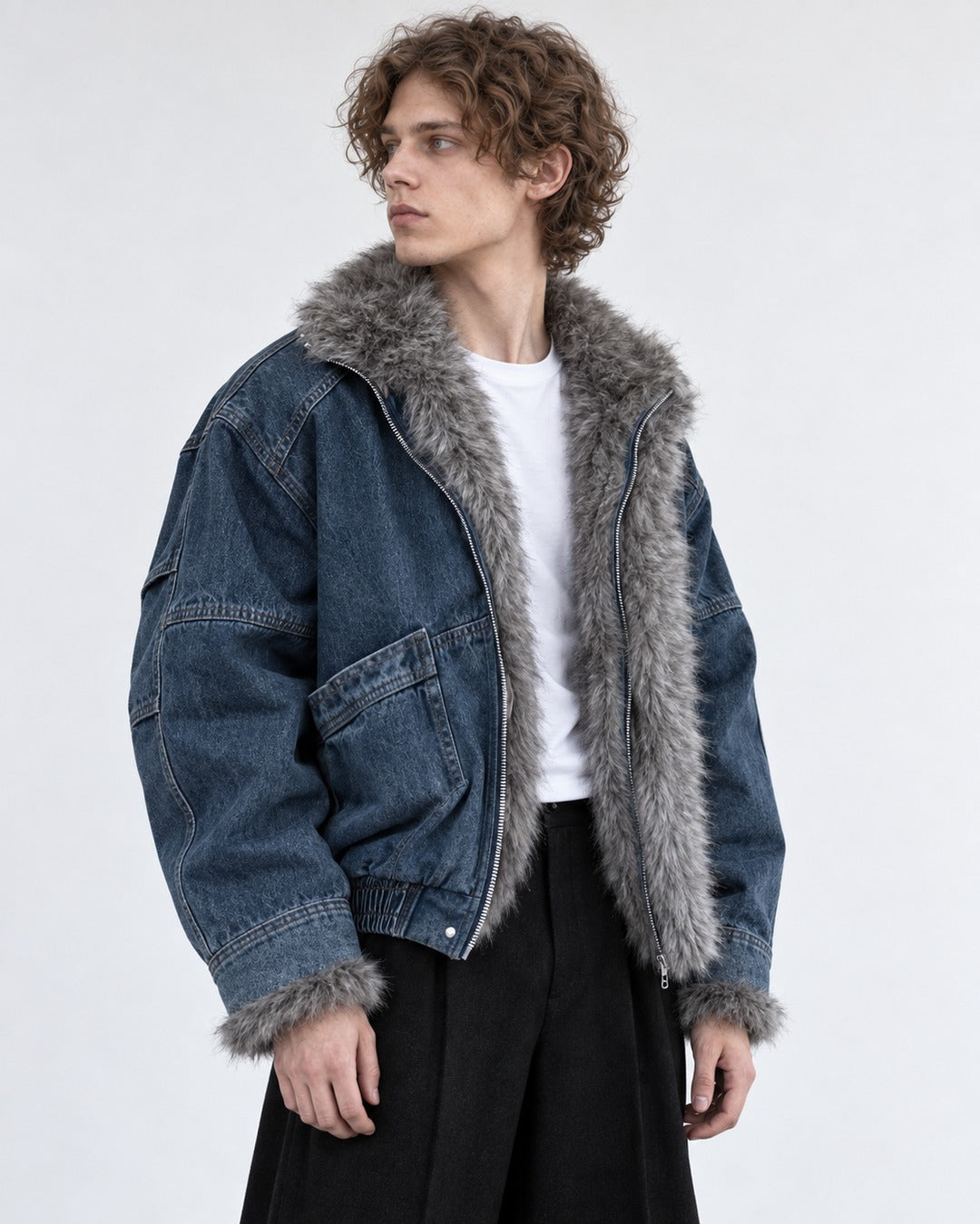 Shawl Fur-Collar Denim Jacket