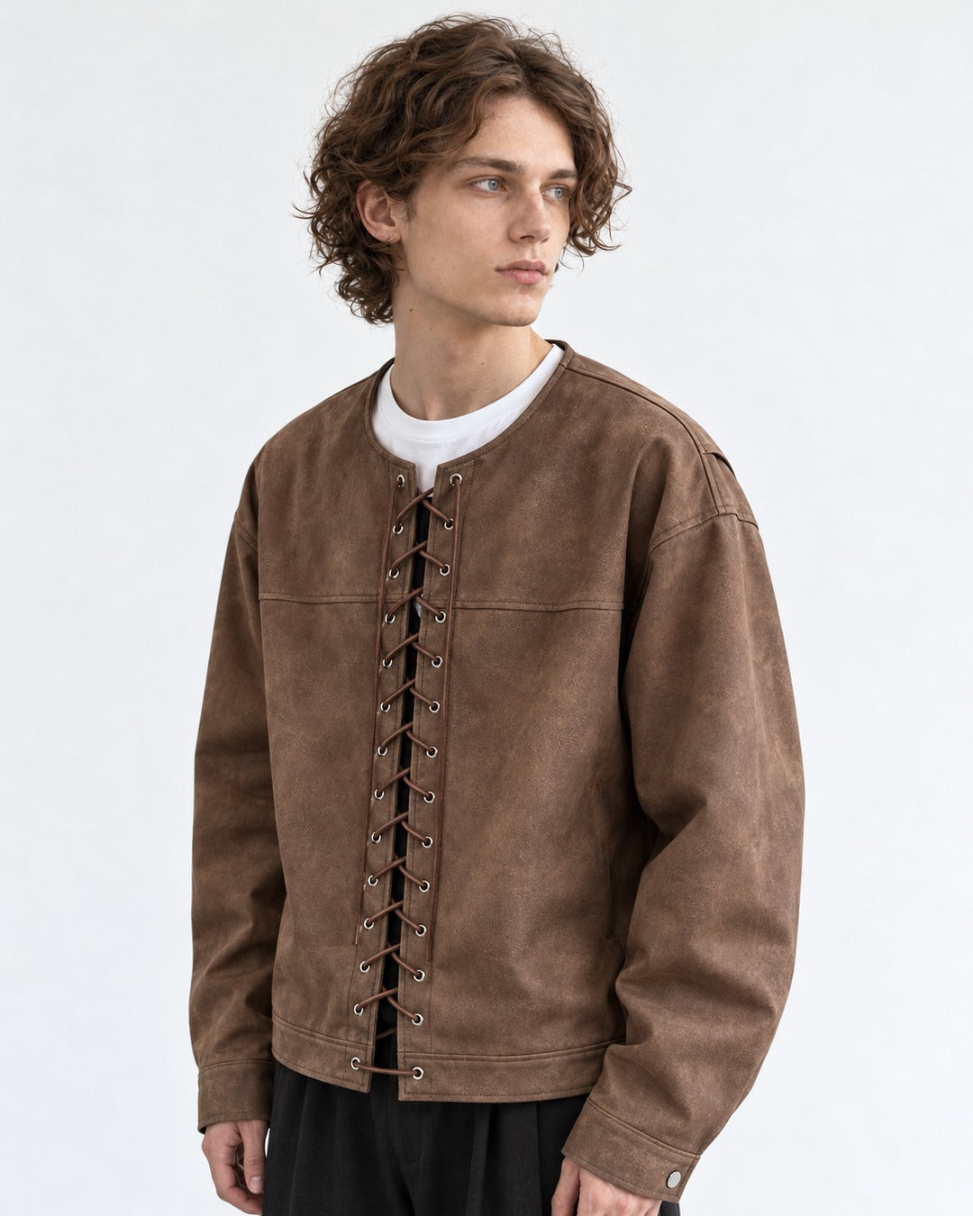 Lace-Up Faux Leather Jacket